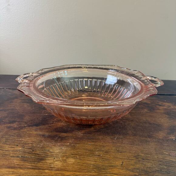 Anchor Hocking MAYFAIR open rose Pink depression glass serving bowl with handles - Picture 1 of 11